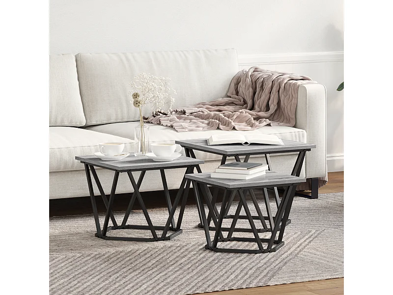 Tables d'appoint 3 pcs Gris Sonoma en bois d'ingénierie