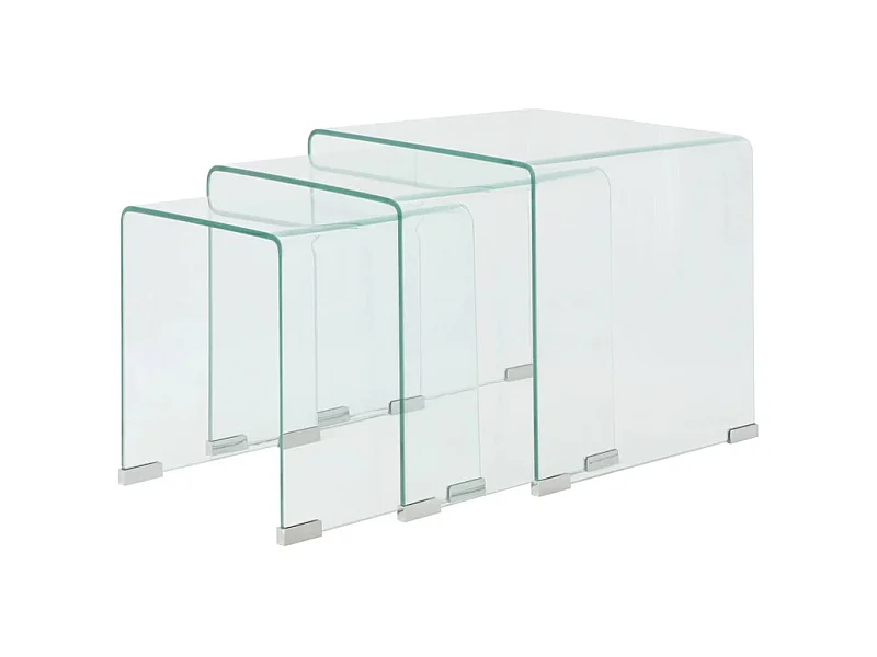 Ensemble de tables gigognes 3 Pièces Verre trempé Transparent