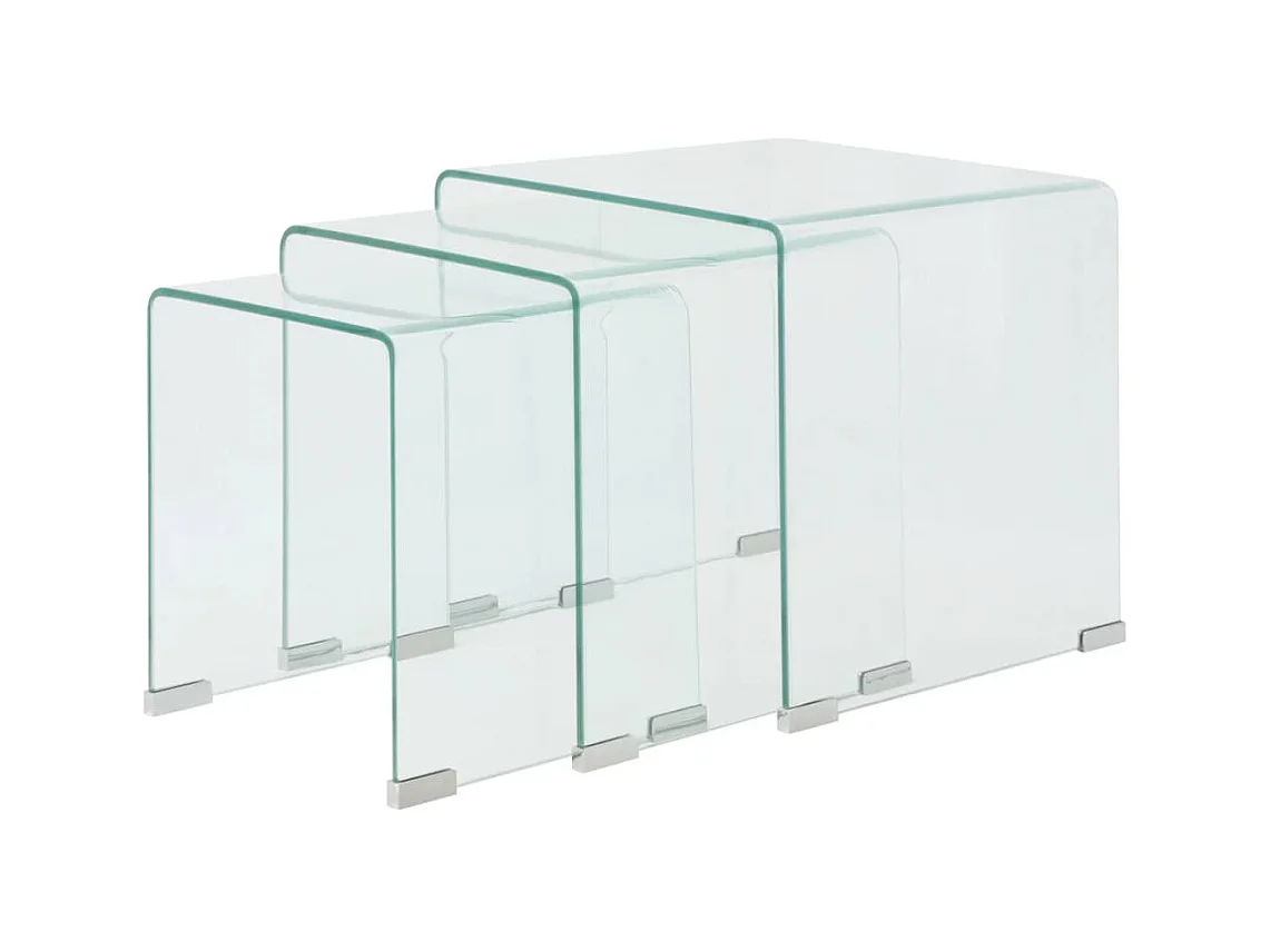 3-delige nesttafelset van helder gehard glas