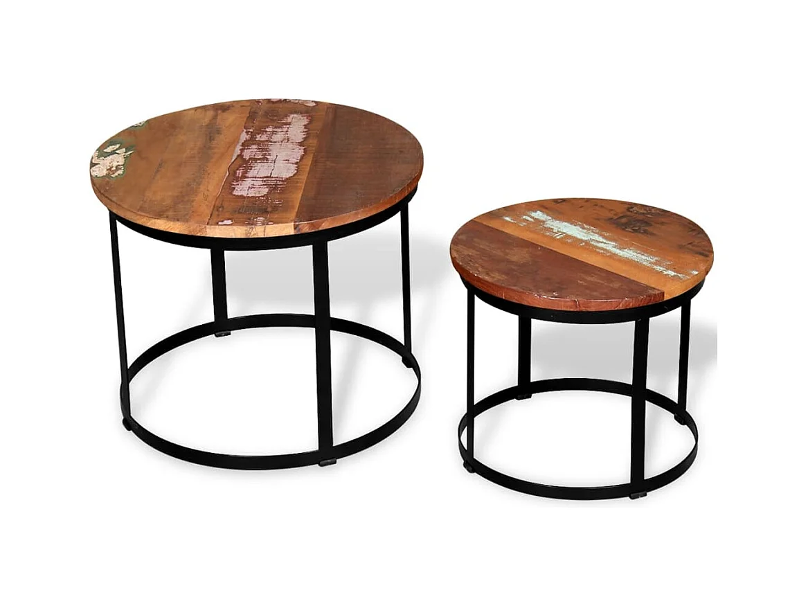 Mesa de centro 2 piezas Madera maciza recuperada Redonda 40 cm / 50 cm