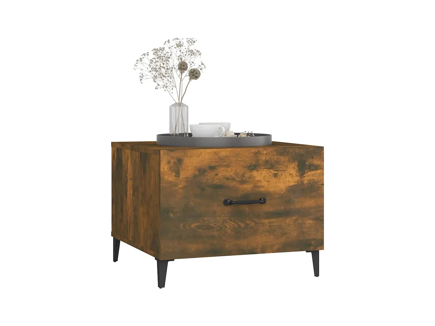 Tavolini con gambe in metallo 2 pz Rovere affumicato 50x50x40 cm