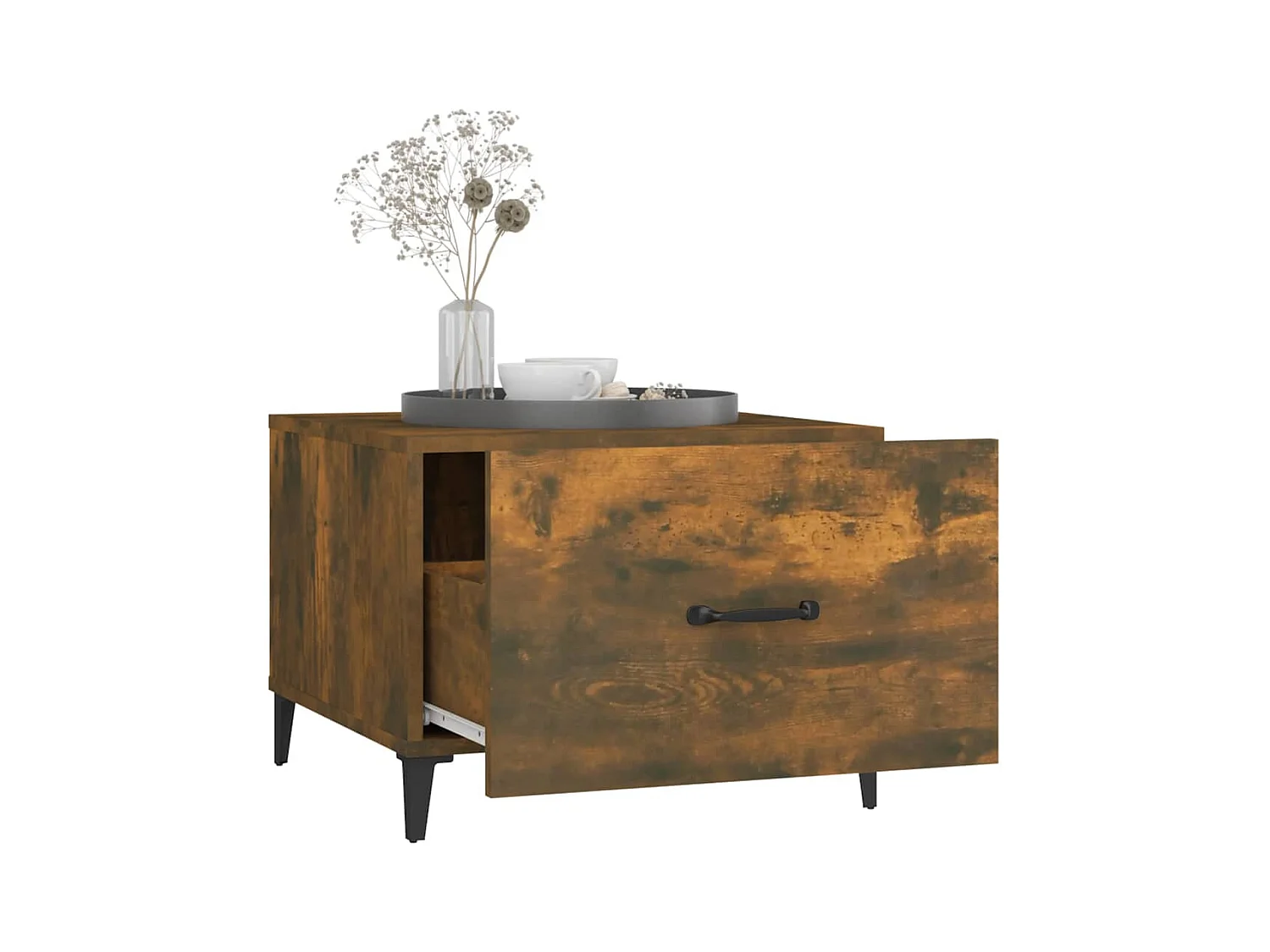 Tavolini con gambe in metallo 2 pz Rovere affumicato 50x50x40 cm