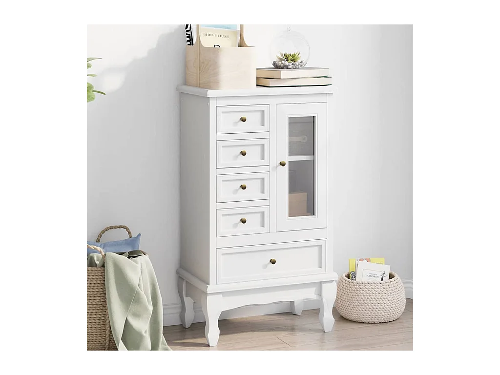 Armoire avec 5 tiroirs et 2 étagères Blanc