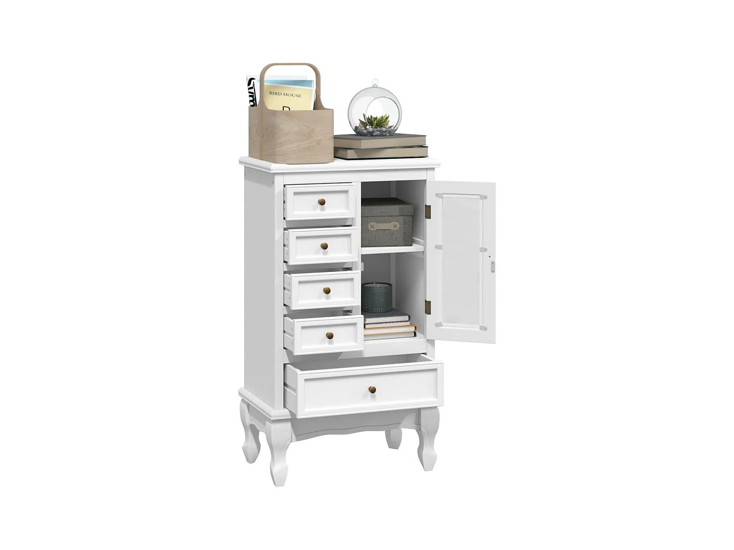 Armoire avec 5 tiroirs et 2 étagères Blanc