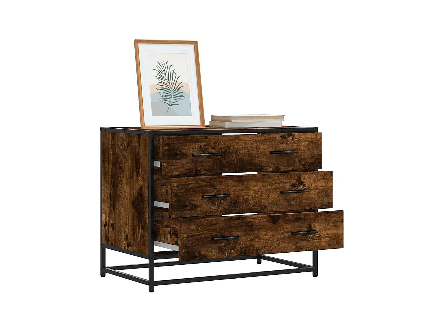 Gerookte eikenhouten ladekast 70x41x56 cm bewerkt hout