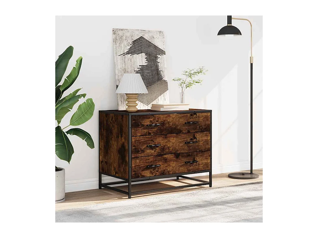 Gerookte eikenhouten ladekast 70x41x56 cm bewerkt hout