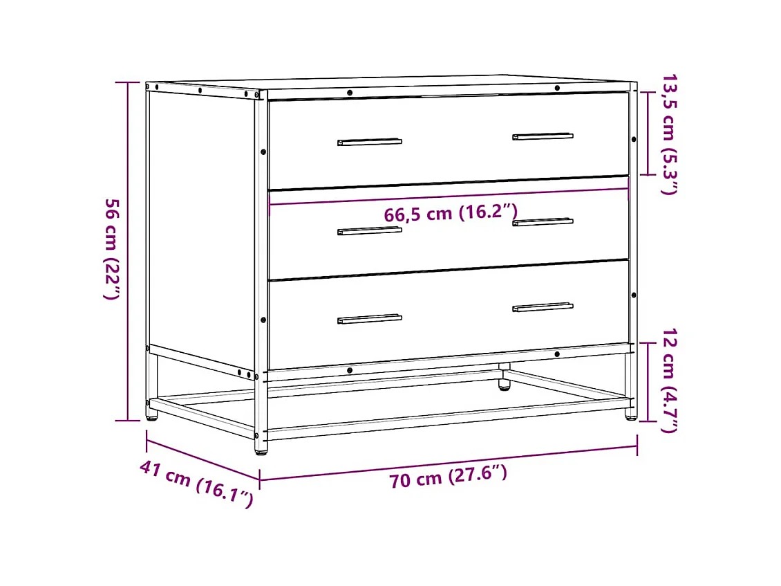 Gerookte eikenhouten ladekast 70x41x56 cm bewerkt hout