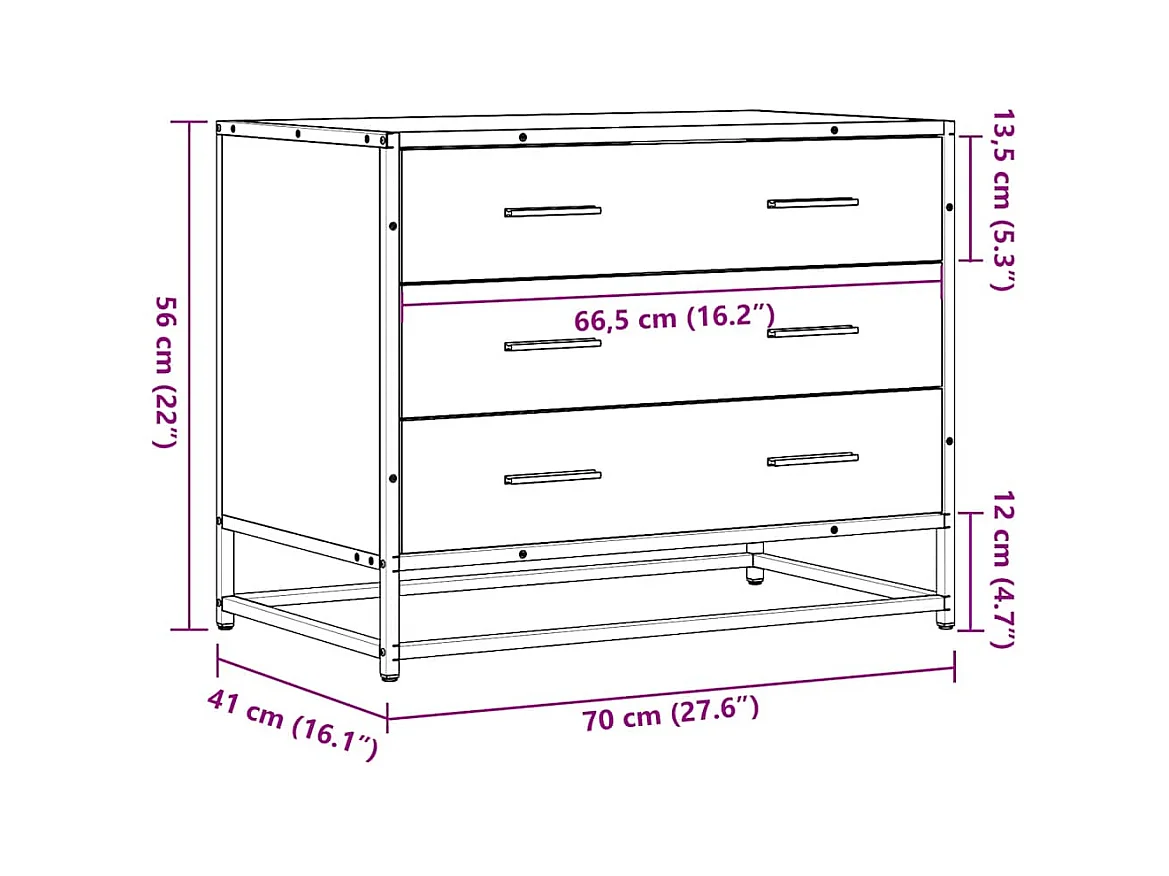 Gerookte eikenhouten ladekast 70x41x56 cm bewerkt hout