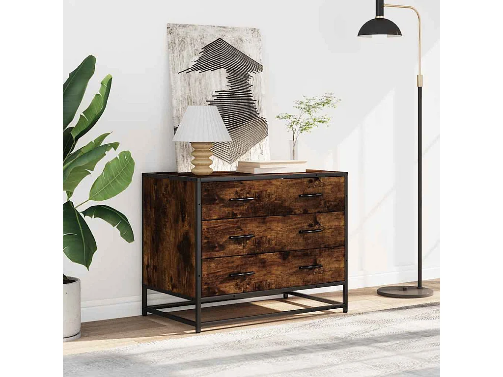 Commode chêne fumé 70x41x56 cm bois d'ingénierie