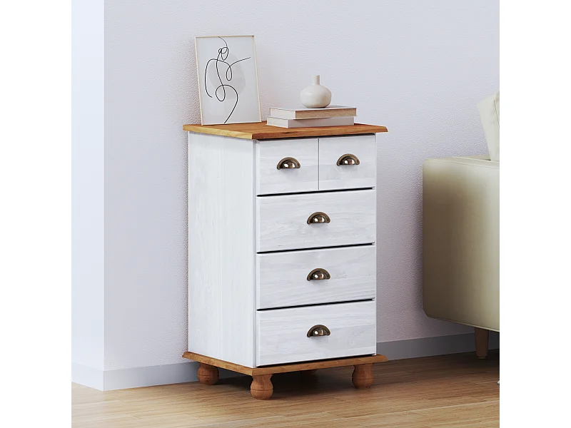 Commode blanche 45.8x40x79 cm en bois massif de pin