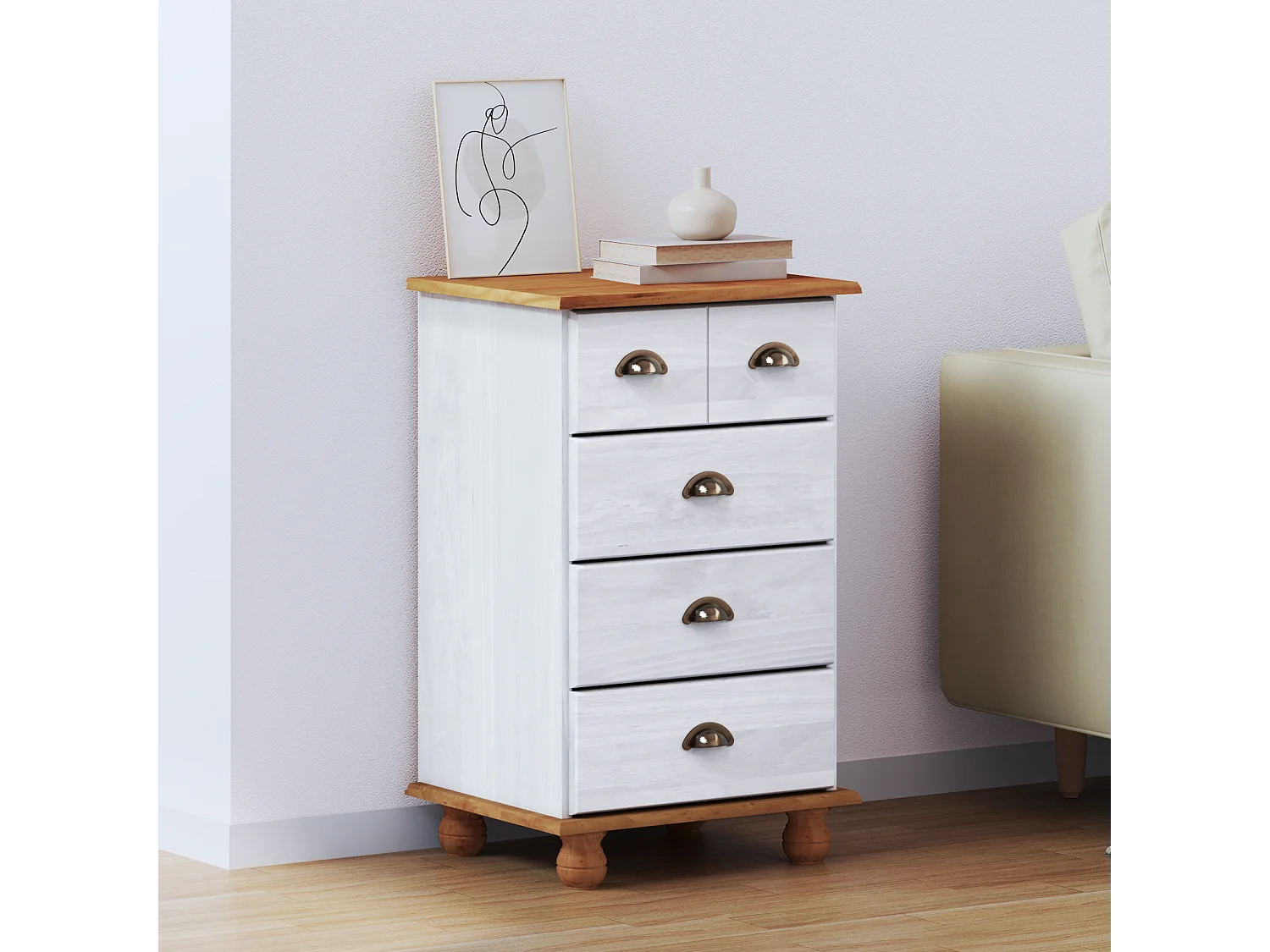 Cómoda  blanca 45,8x40x79 cm en madera maciza de pino