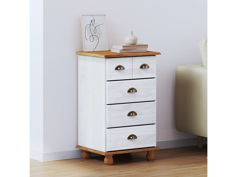 Commode blanche 45.8x40x79 cm en bois massif de pin