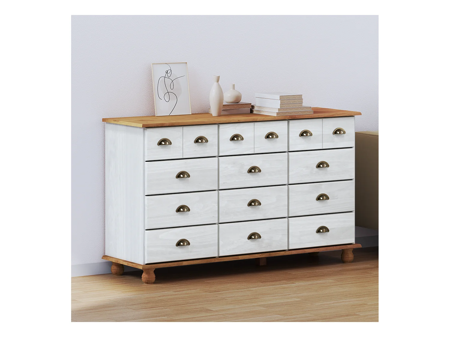 Commode  Blanche 79x40x133.5 cm en bois massif de pin