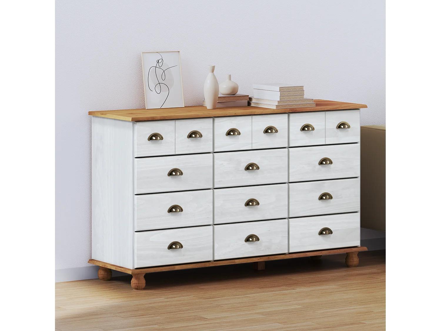 Commode  Blanche 79x40x133.5 cm en bois massif de pin