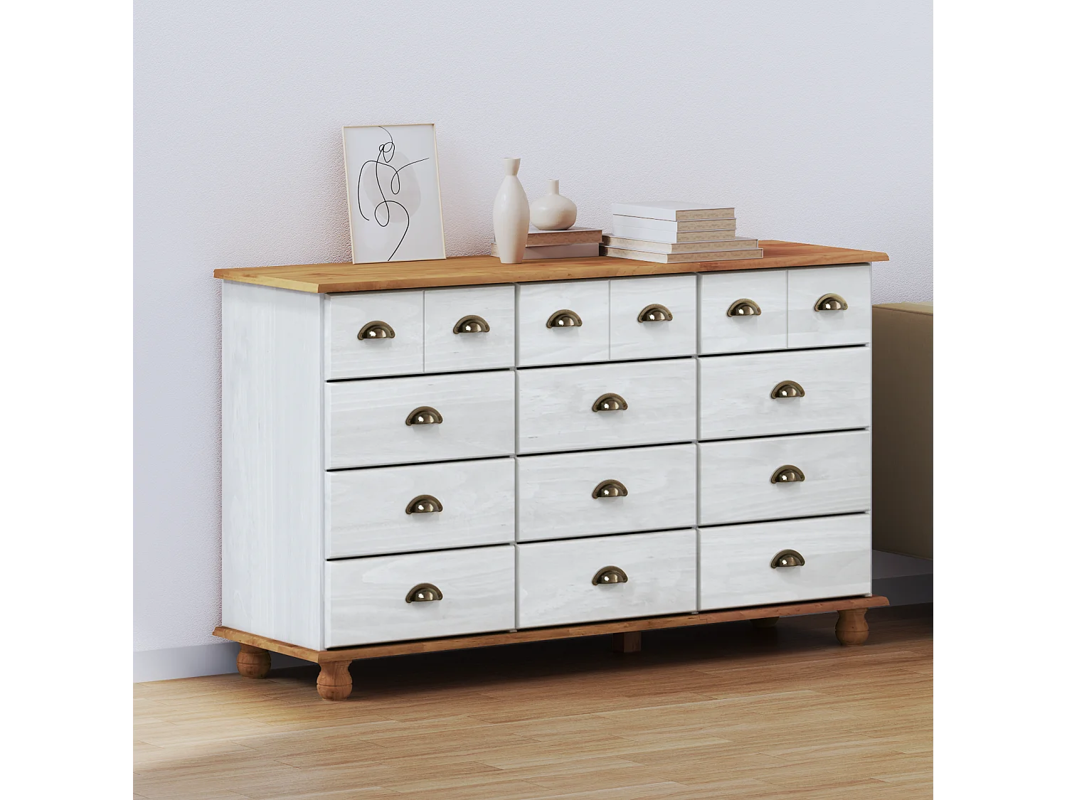 Cómoda blanca  79x40x133,5 cm en madera maciza de pino