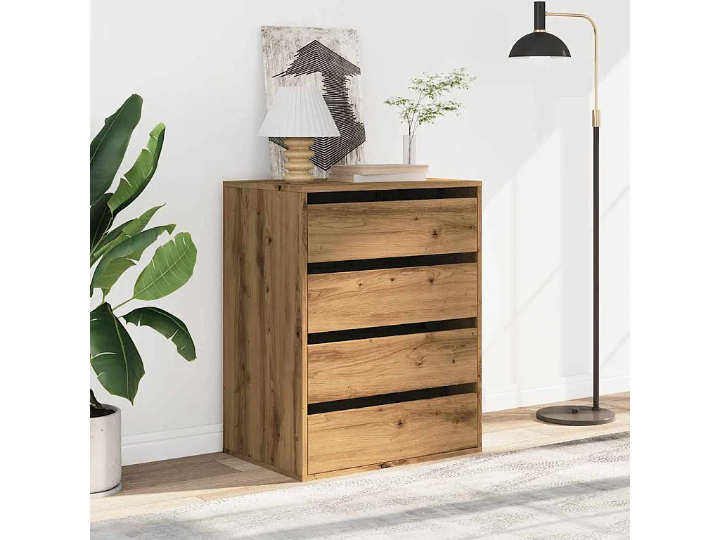 Commode d'angle chêne artisanal 60x41x76 cm bois d'ingénierie