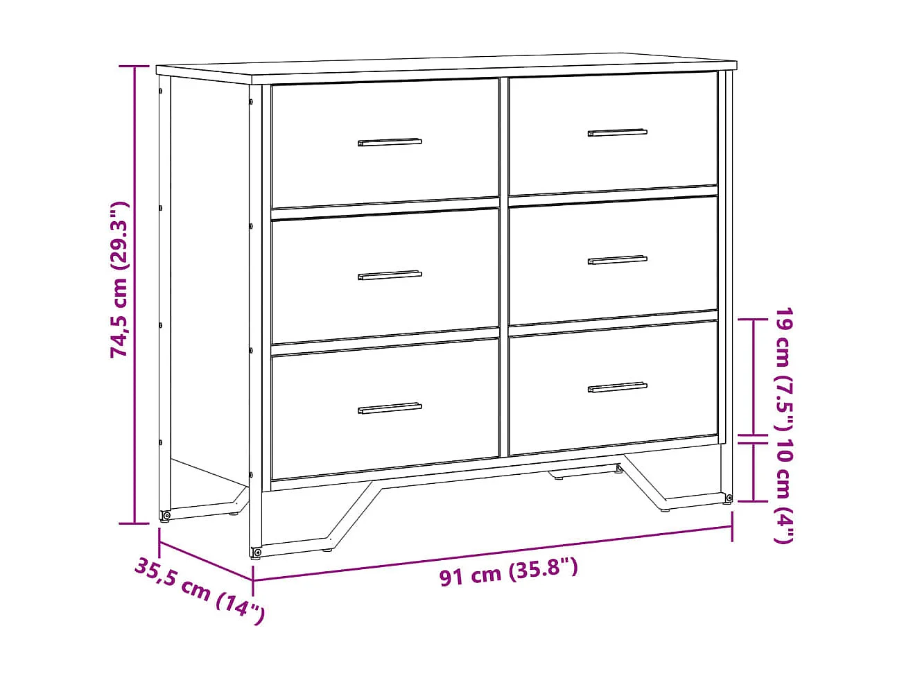 Cassettiera in rovere Sonoma 91x35,5x74,5 cm in legno ingegnerizzato