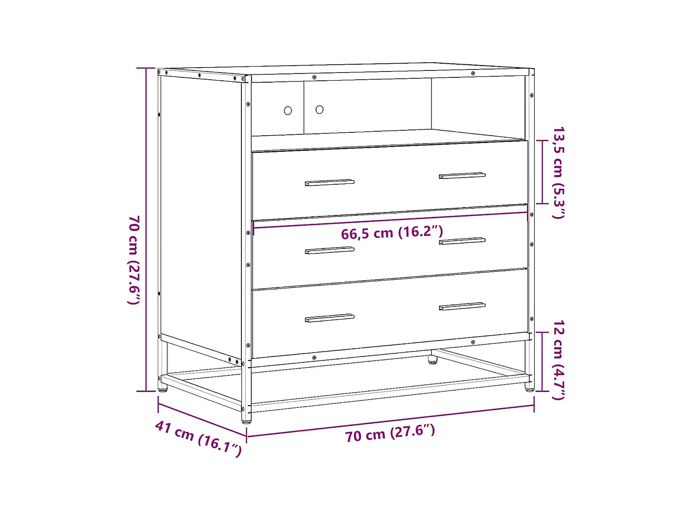 Commode noir 70x41x70 cm bois d'ingénierie