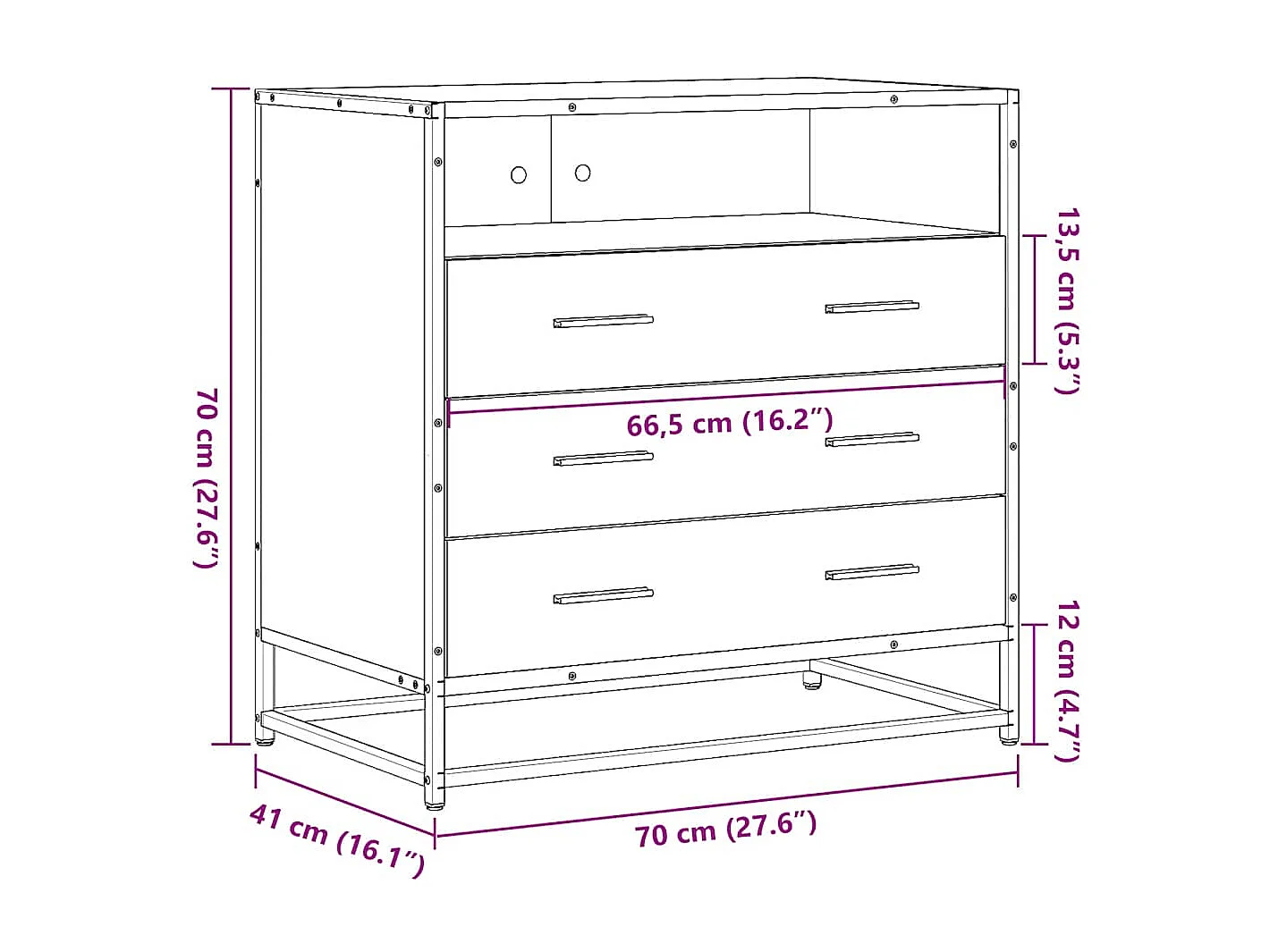 Commode noir 70x41x70 cm bois d'ingénierie