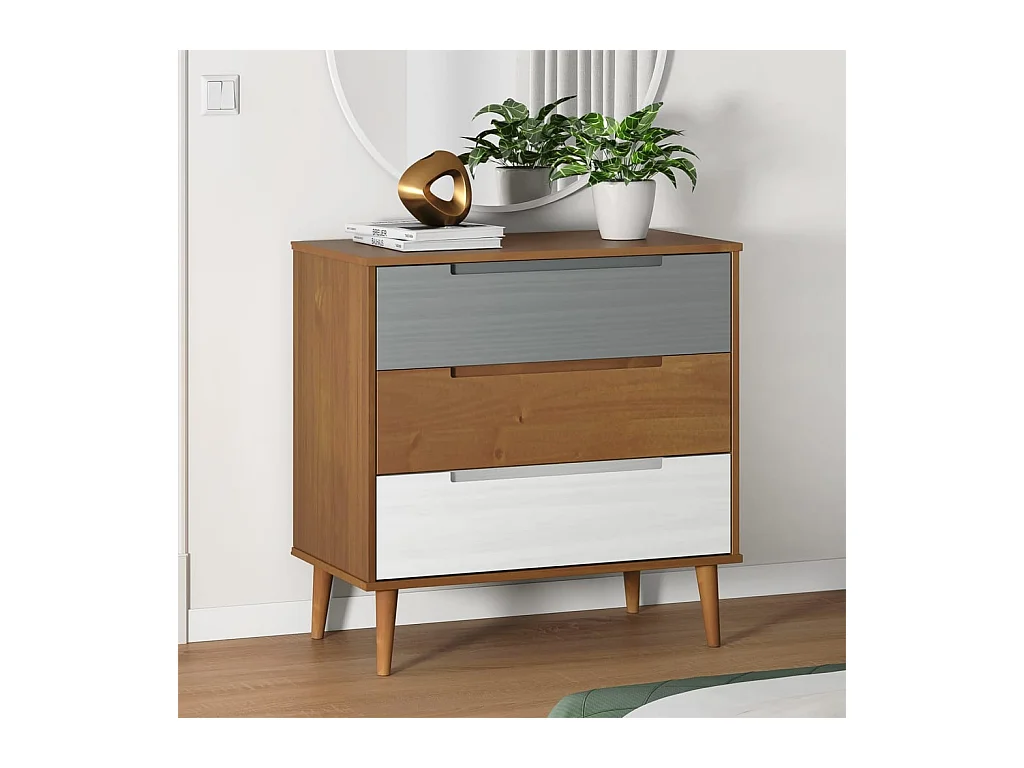 Cassettiera Marrone 80x40x80 cm Legno di Pino Massello