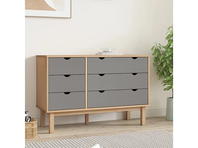 ladekast bruin en grijs 111x43x73,5 cm massief grenenhout