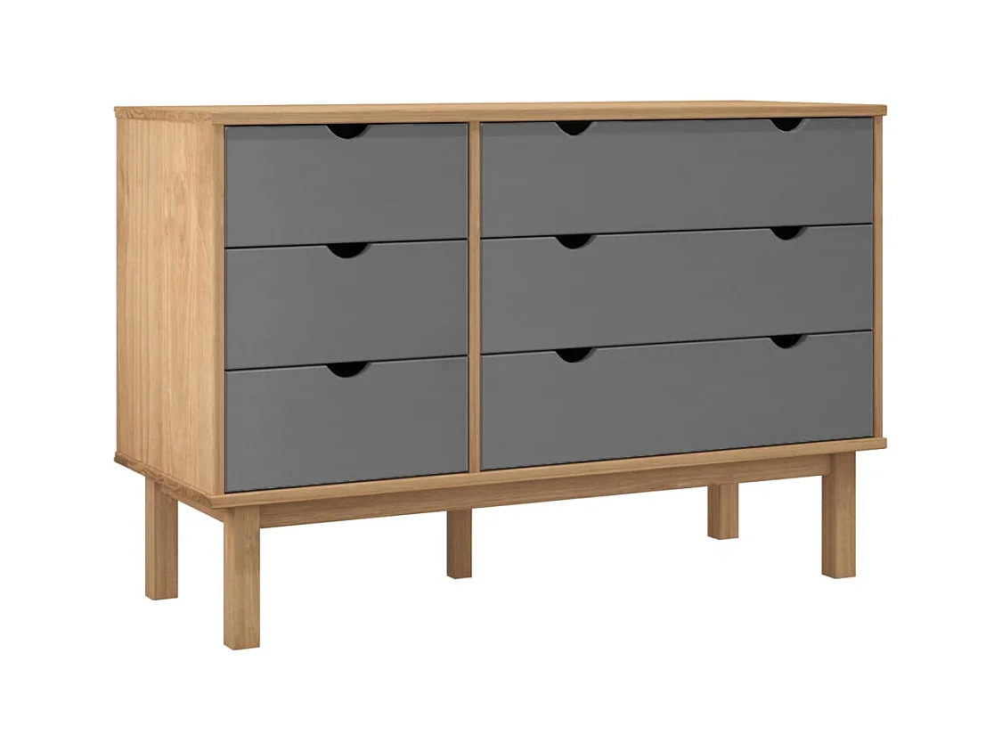 Cómoda  marrón y gris 111x43x73,5 cm madera maciza de pino