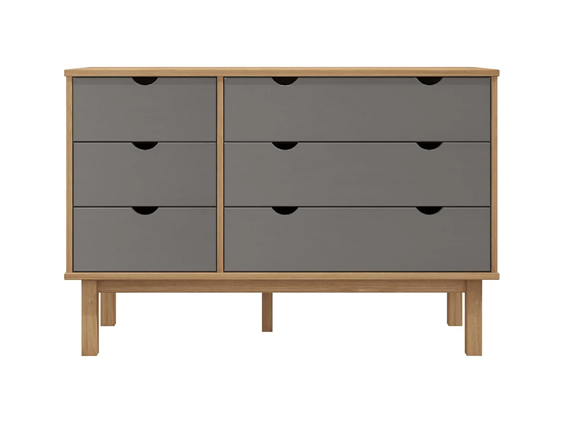 Cómoda  marrón y gris 111x43x73,5 cm madera maciza de pino