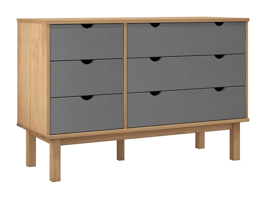 Commode  marron et gris 111x43x73,5 cm bois de pin massif