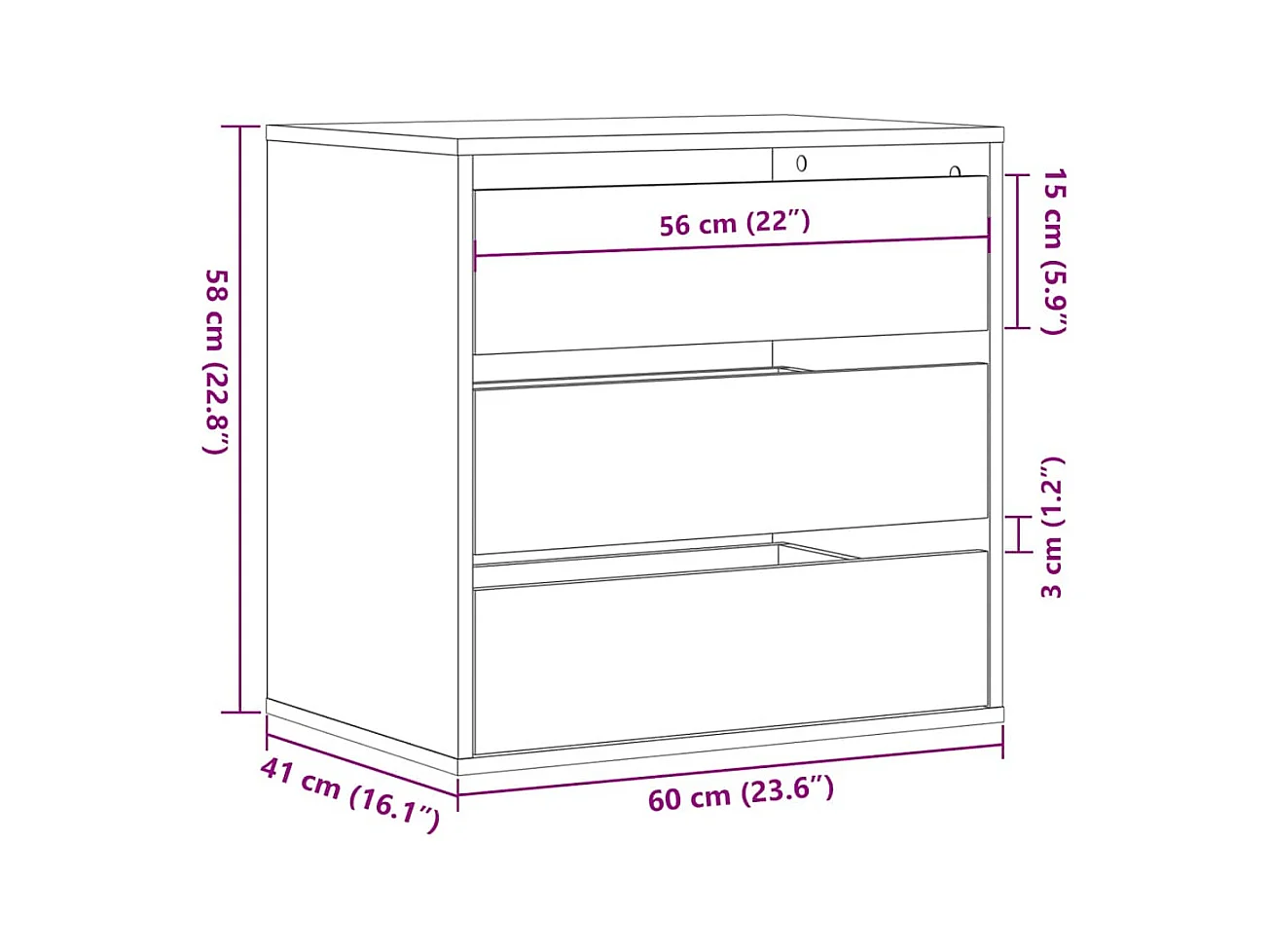 Cómoda esquinera negra 60x41x58 cm madera contrachapada