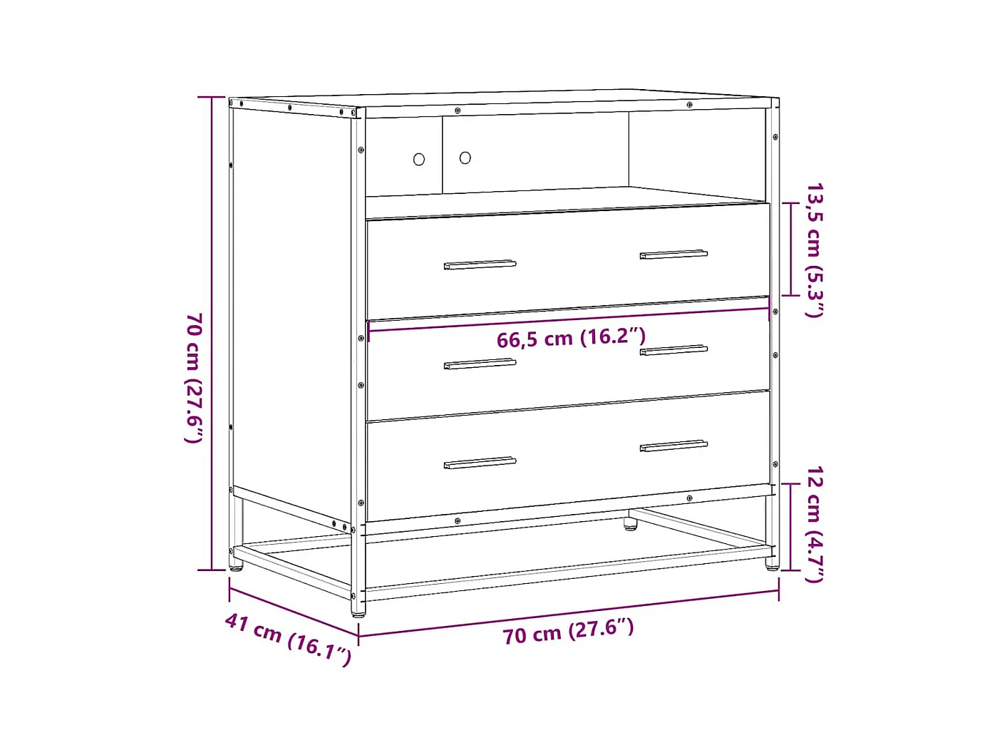 Ladekast bruin eiken 70x41x70 cm bewerkt hout