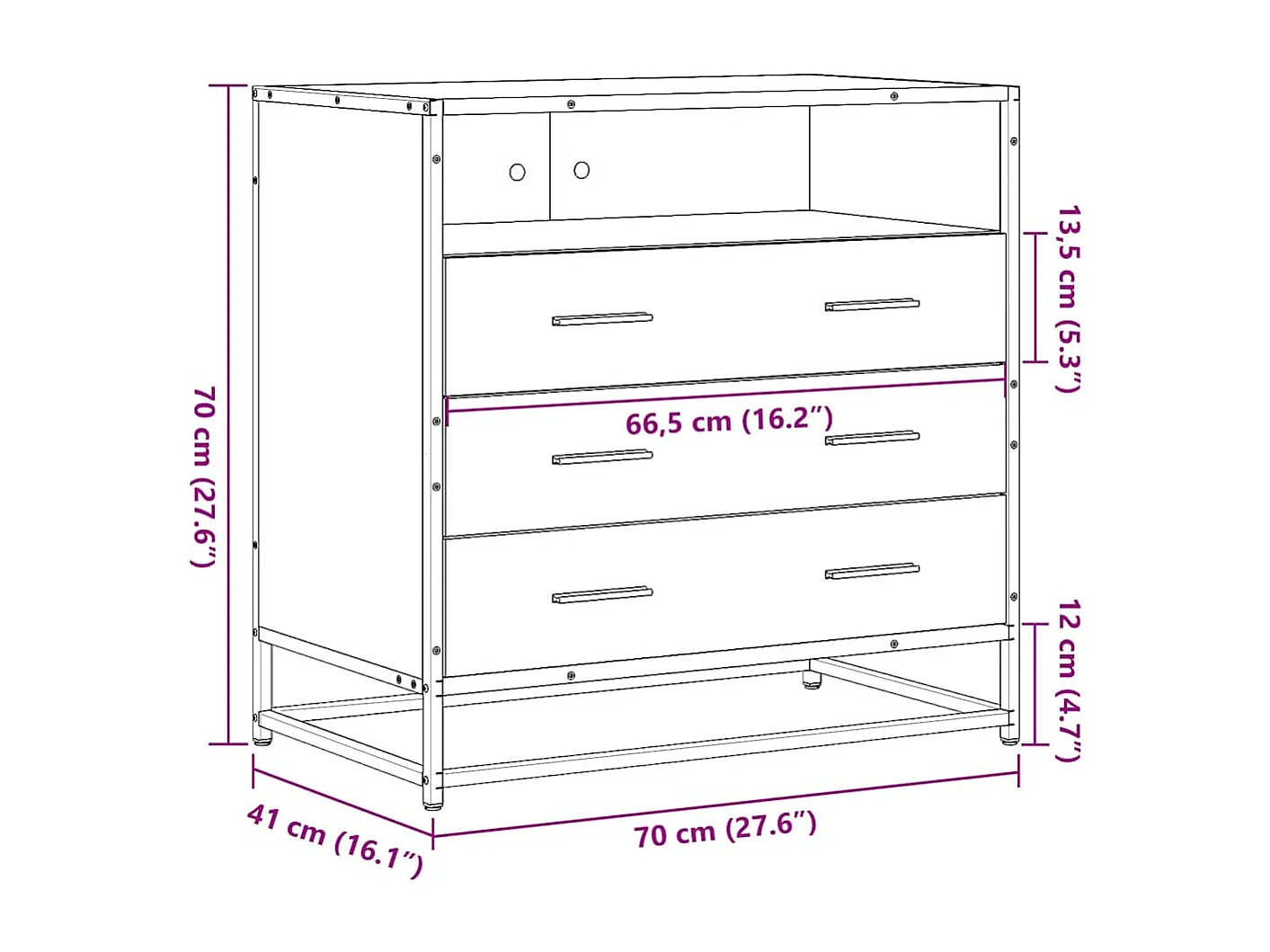 Commode chêne marron 70x41x70 cm bois d'ingénierie