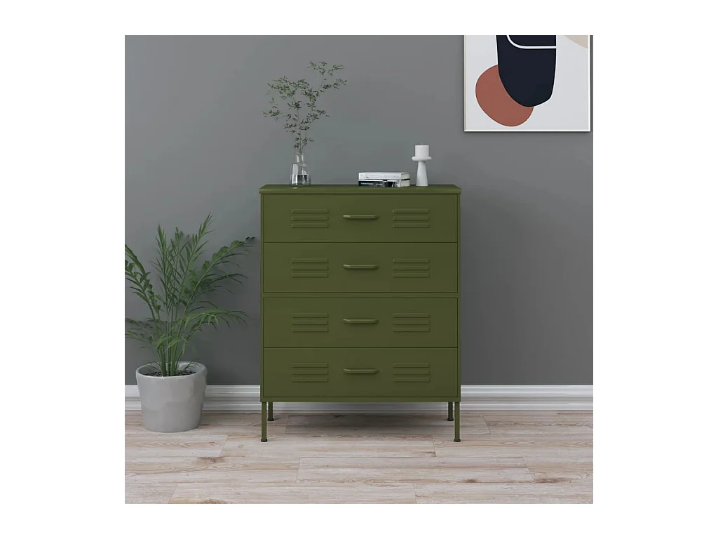 Olijfgroene ladekast 80x35x101,5 cm Staal