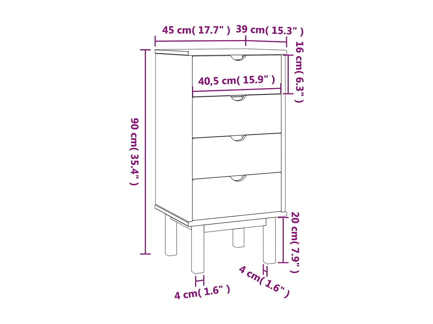 Commode  marron et gris 45x39x90 cm bois de pin massif