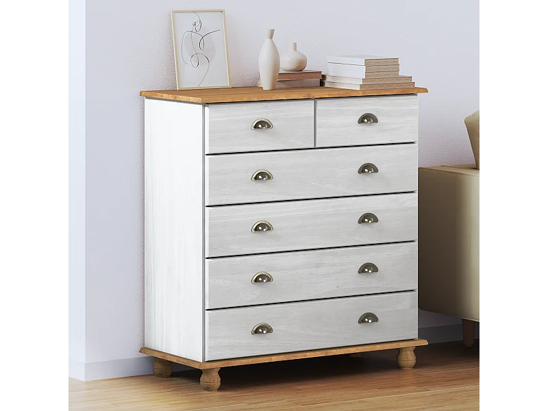 Commode  Blanche 91x40x95,5 cm en Bois de Pin Massif