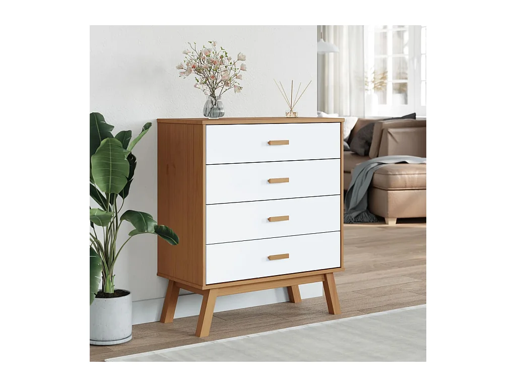 witte en bruine ladekast van massief grenenhout