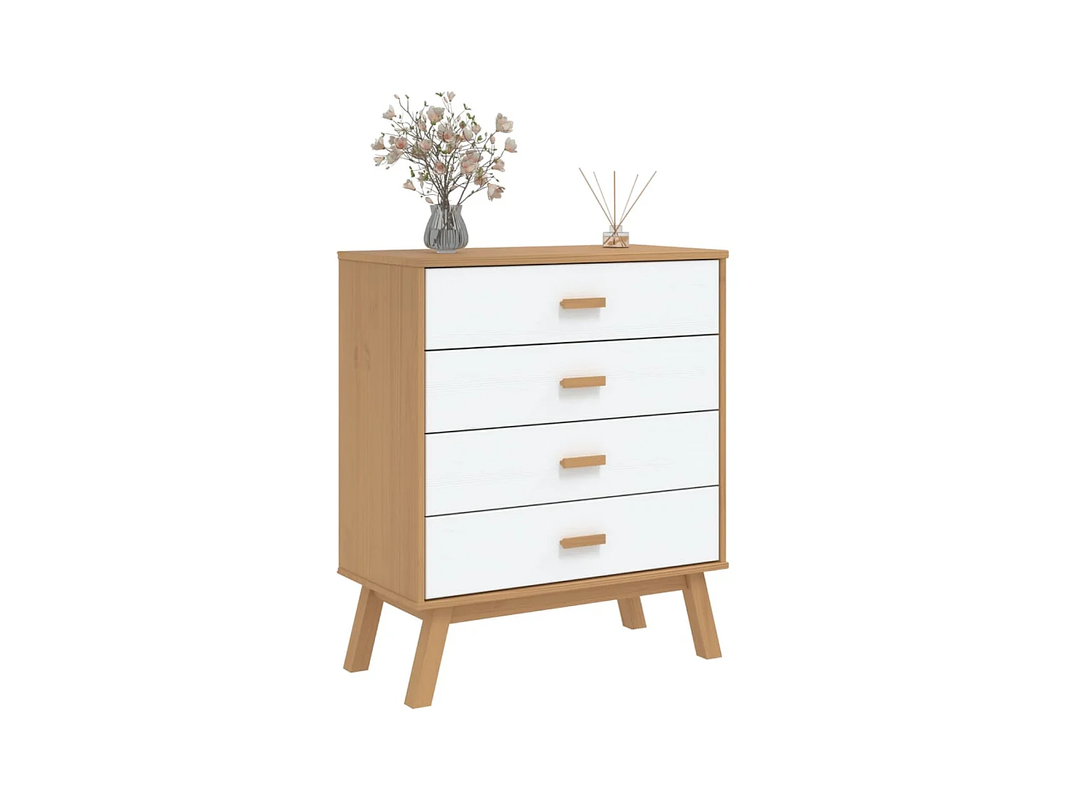 witte en bruine ladekast van massief grenenhout