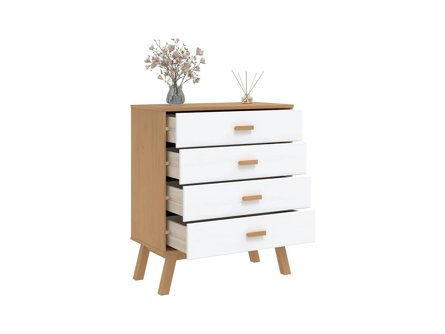 witte en bruine ladekast van massief grenenhout