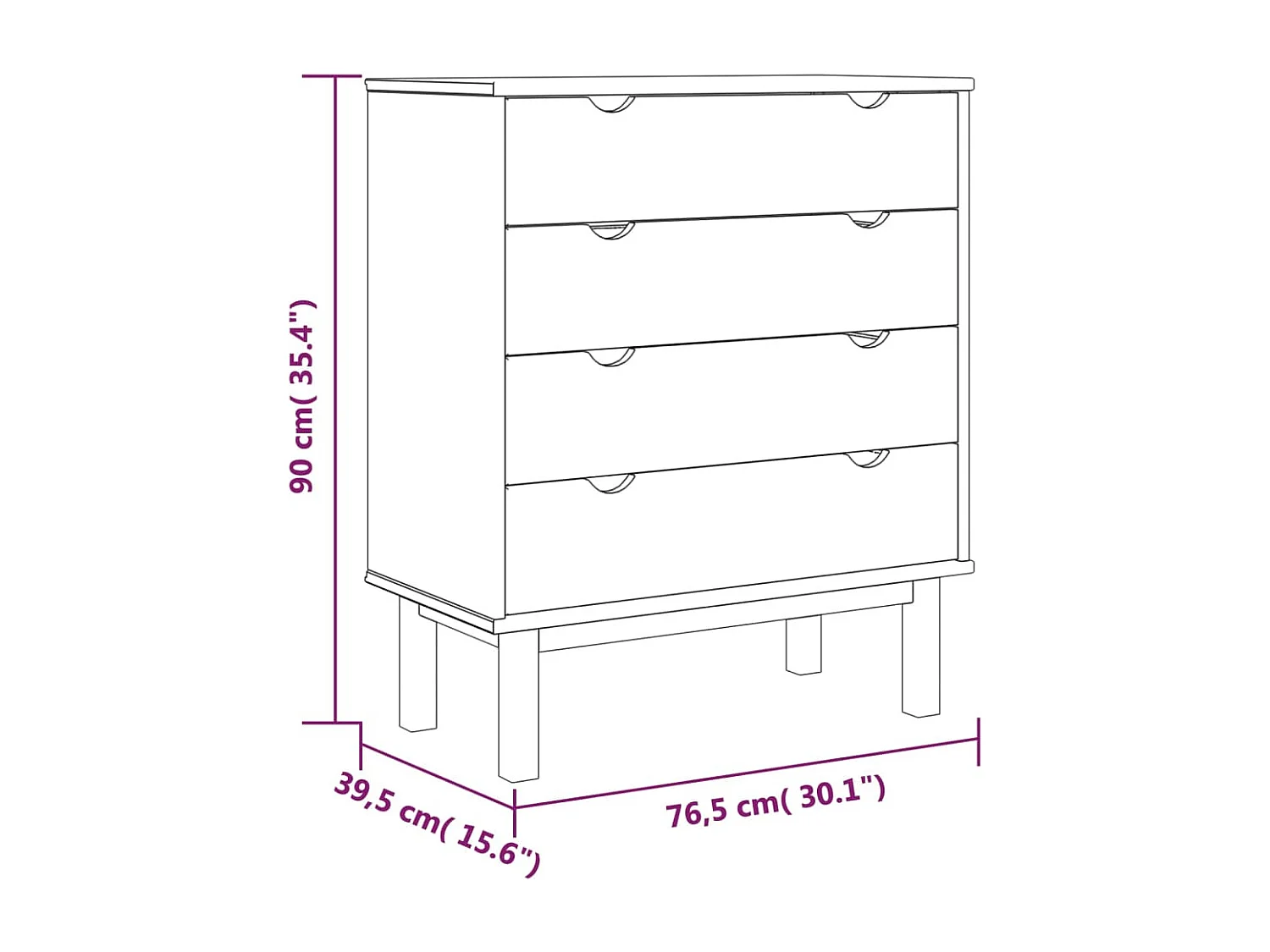 ladekast 76,5x39,5x90 cm Massief grenenhout