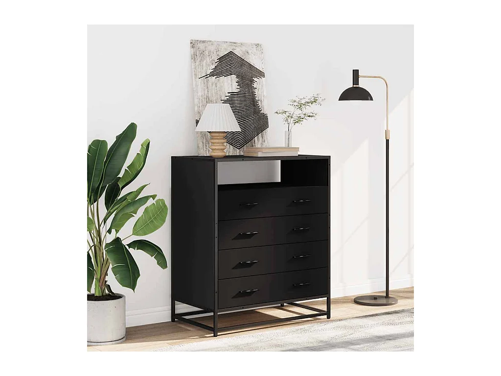 Cómoda negra 70x41x83,5 cm madera contrachapada