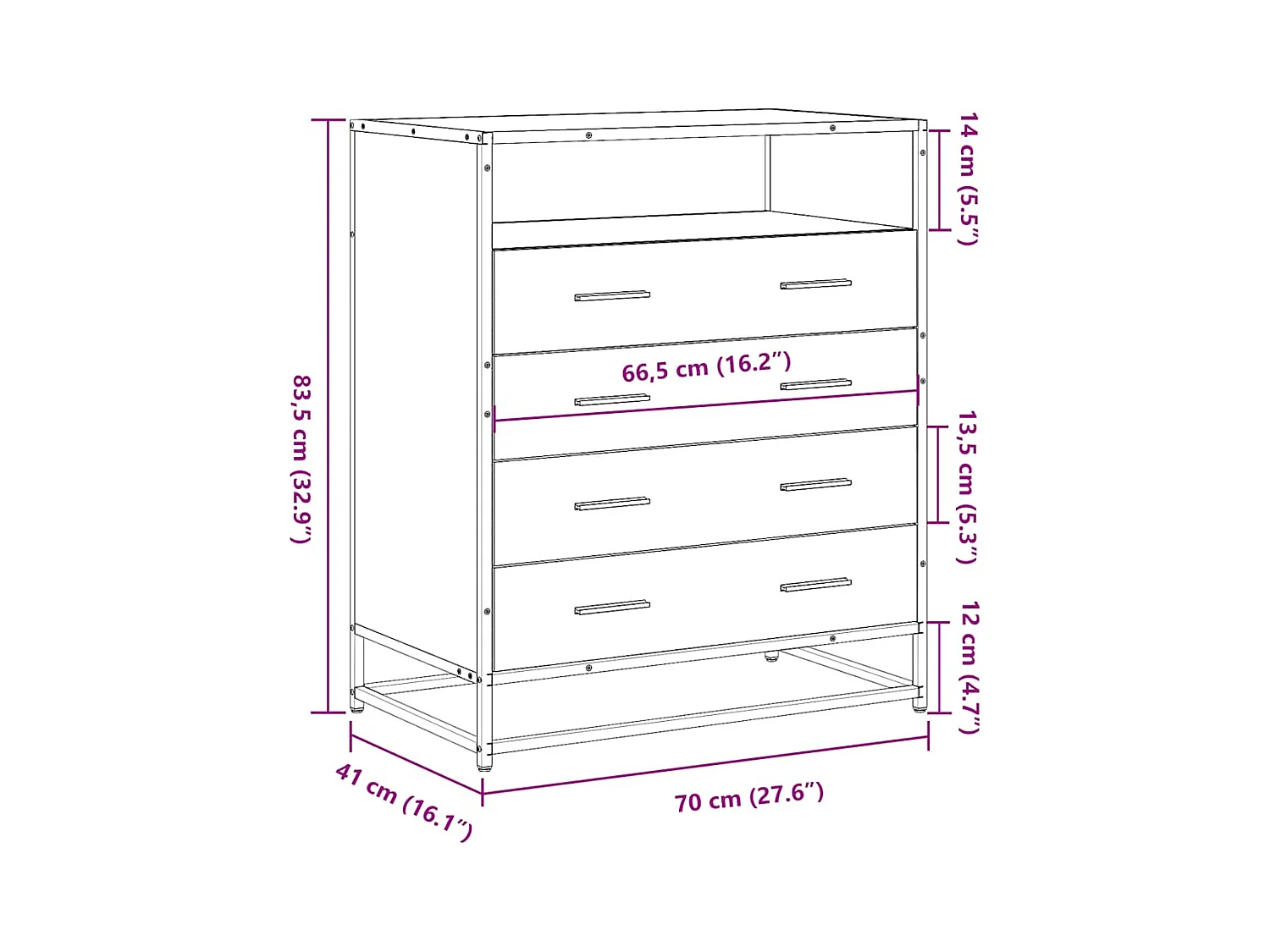 Cómoda negra 70x41x83,5 cm madera contrachapada