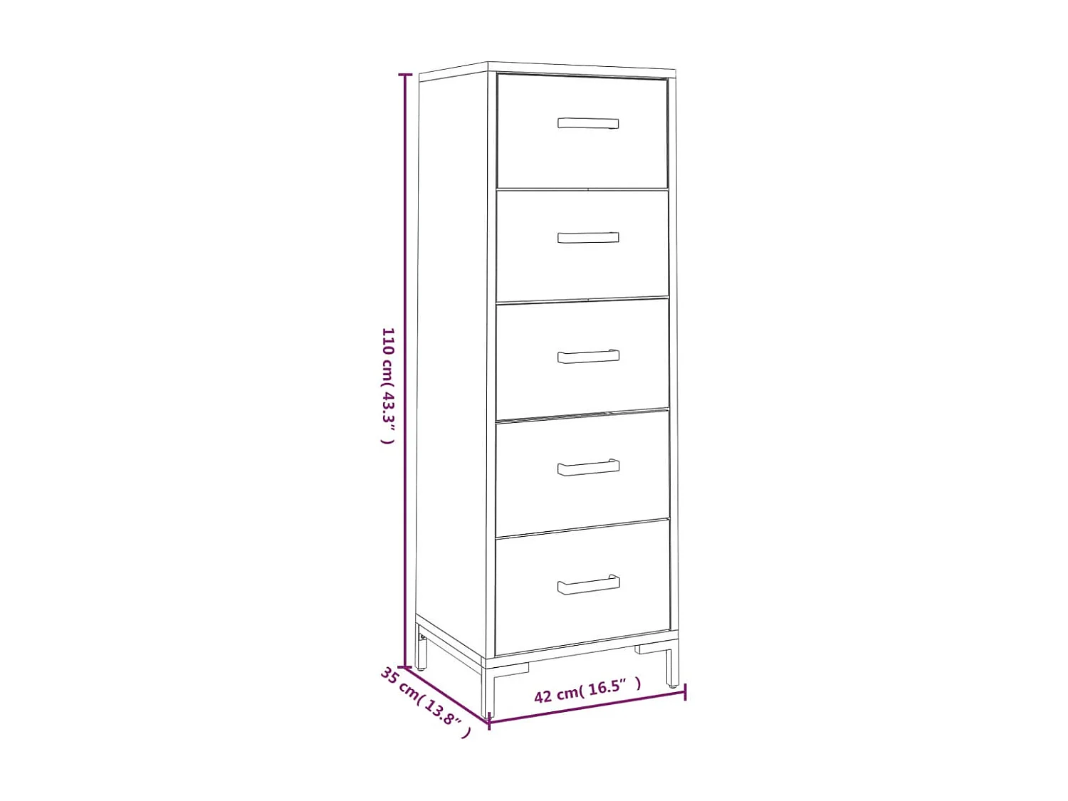 Cassettiera 42x35x110 cm Legno massello di pino