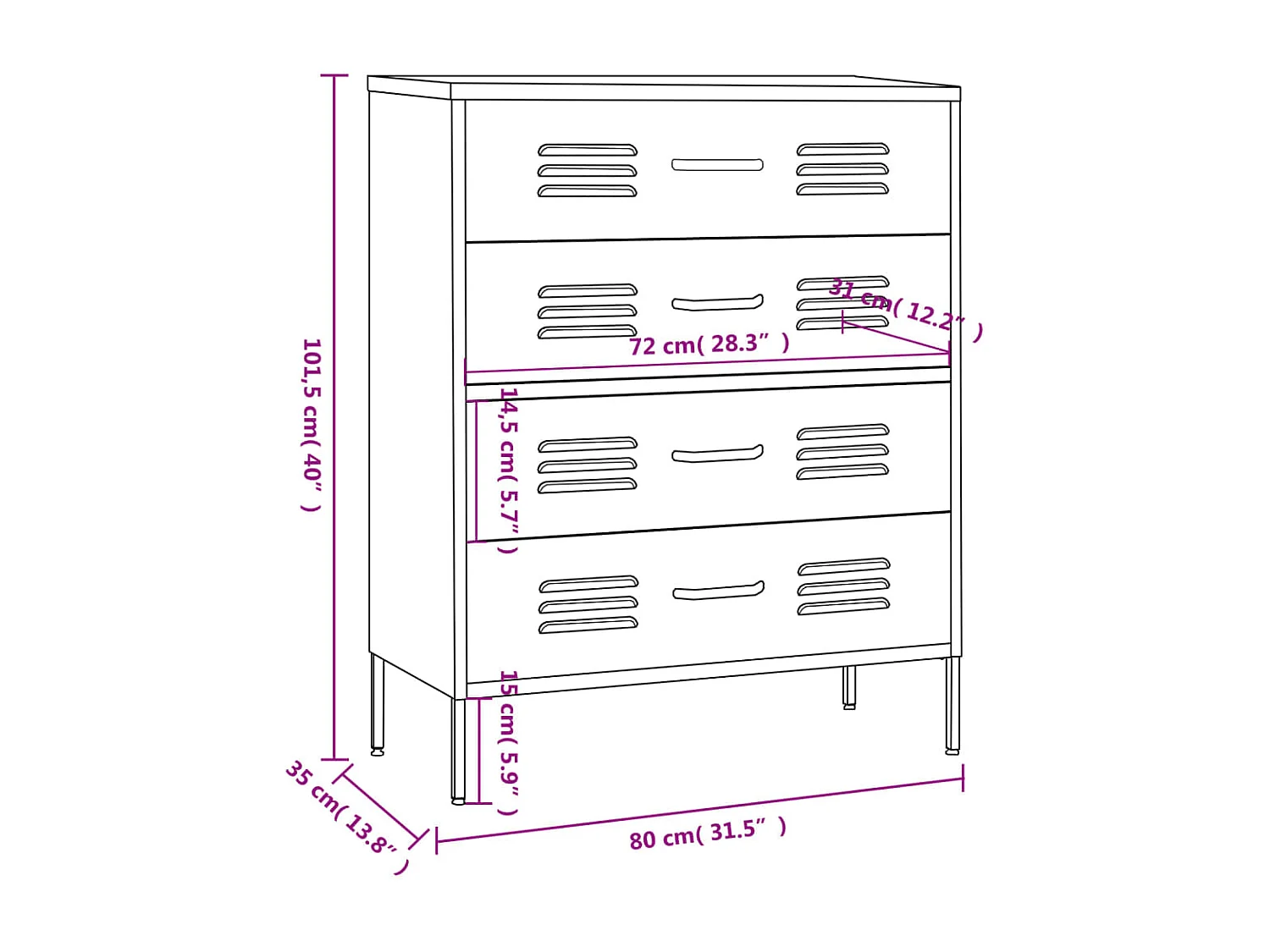 Commode Rose 80x35x101,5 cm Acier
