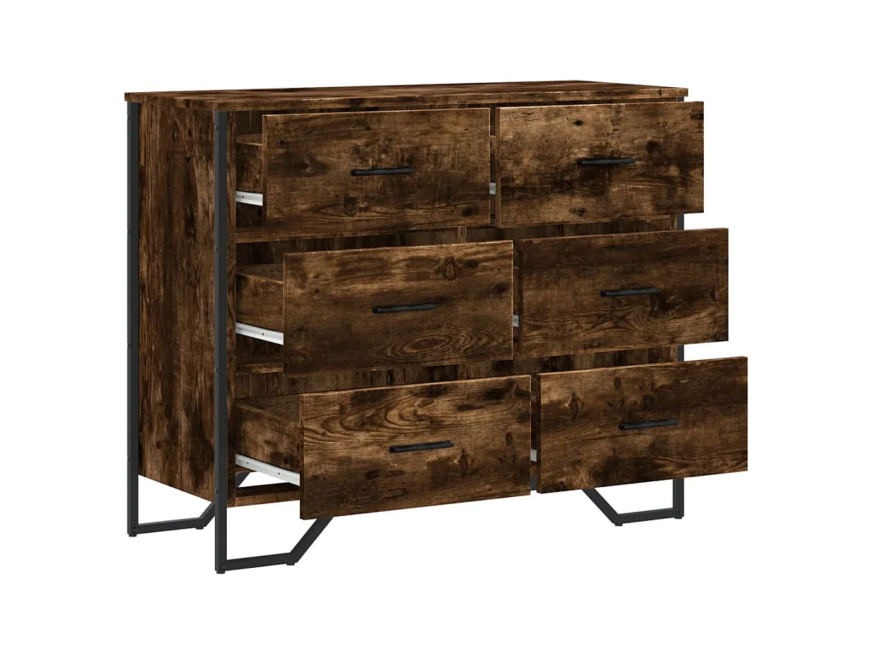 Gerookte eikenhouten ladekast 91x35,5x74,5 cm bewerkt hout