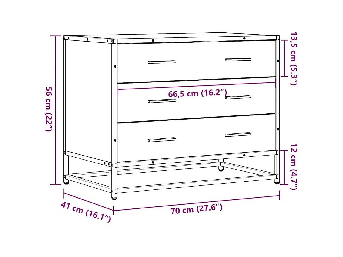 Commode chêne marron 70x41x56 cm bois d'ingénierie