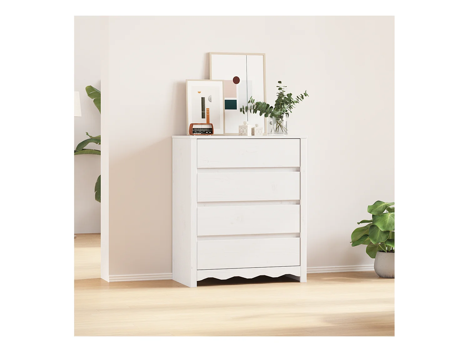 Commode  Blanche 76,5x40x91 cm En Bois Massif de Pin