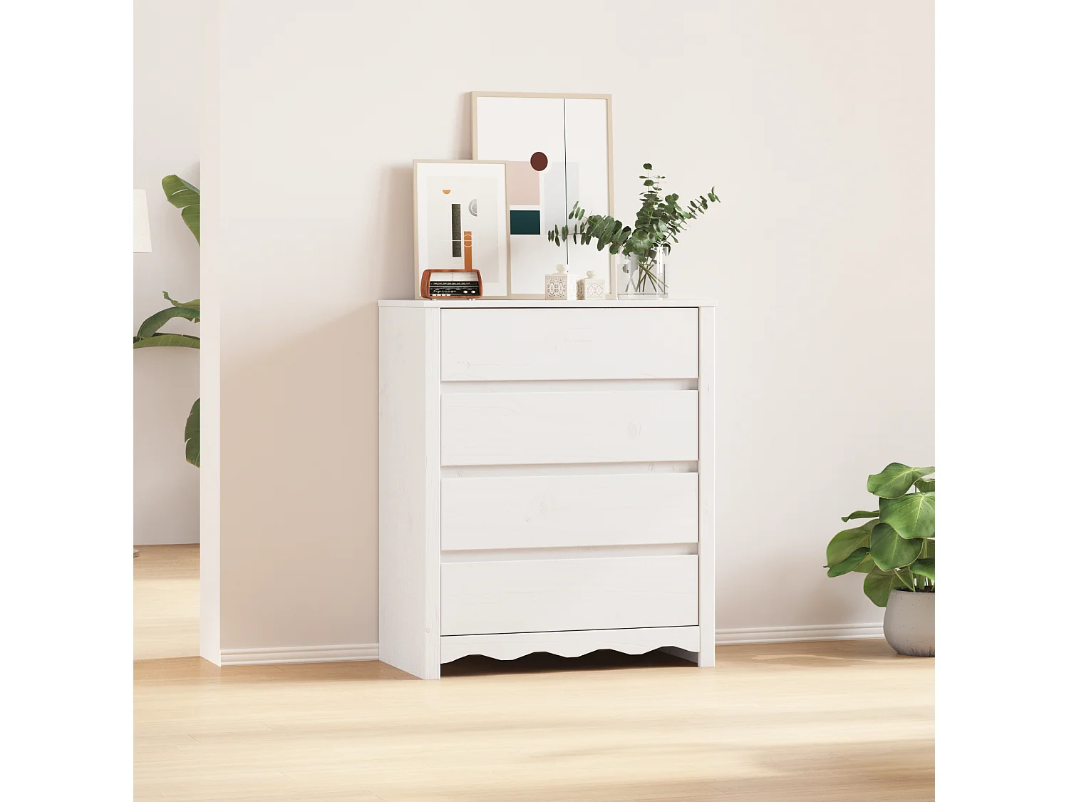 Commode  Blanche 76,5x40x91 cm En Bois Massif de Pin