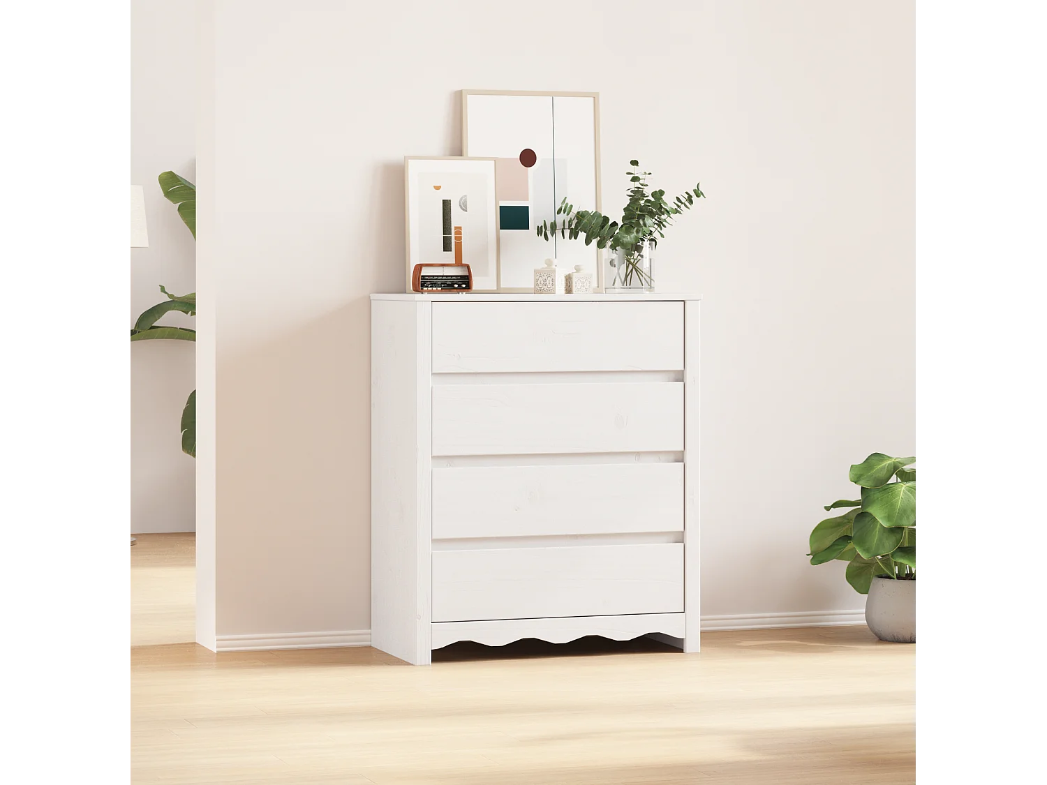 Cómoda  Blanca 76,5x40x91 cm En Madera Maciza de Pino