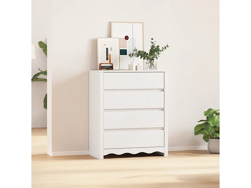 Commode  Blanche 76,5x40x91 cm En Bois Massif de Pin