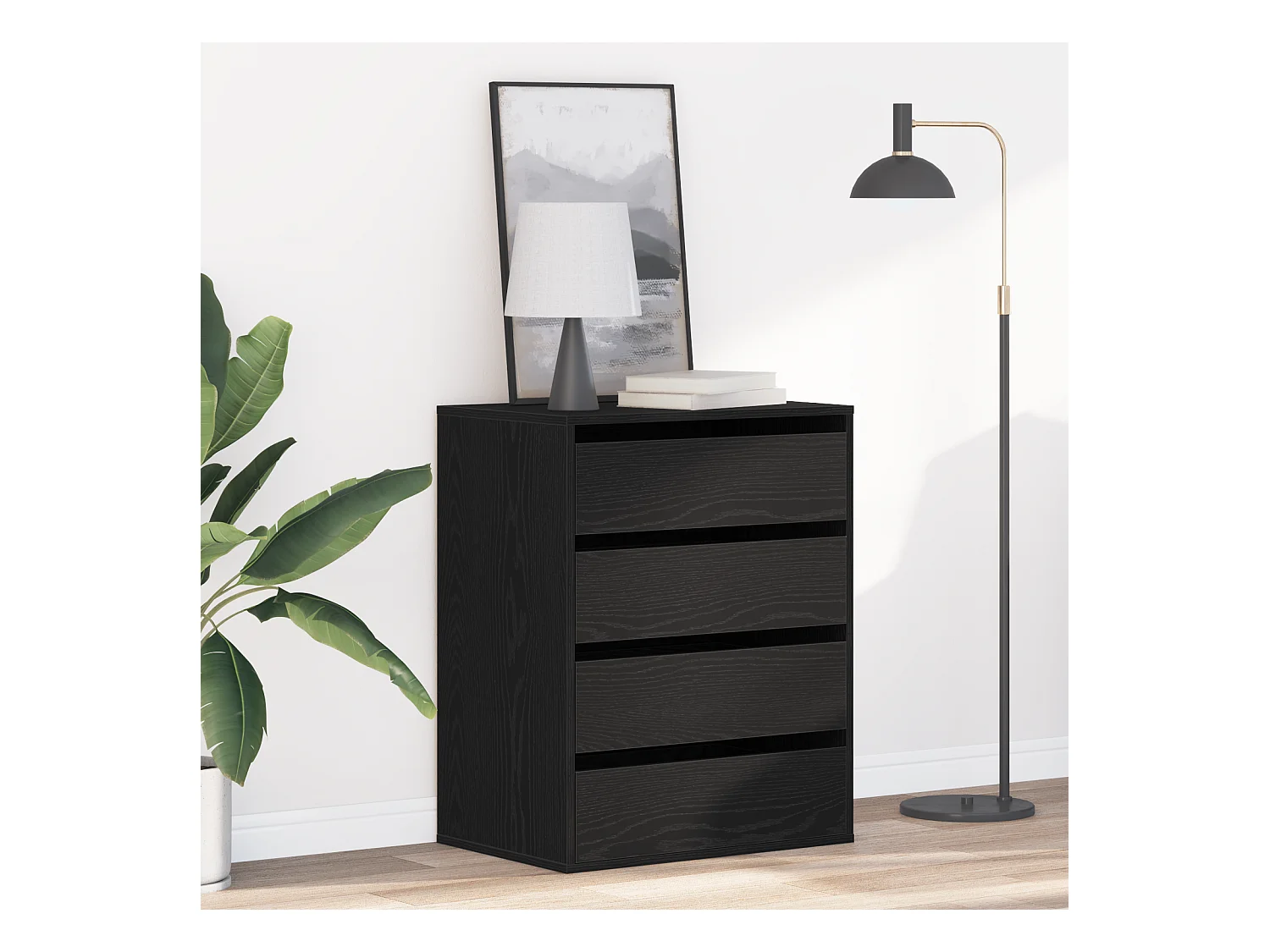 Commode Chêne Noir 60x41x76 cm Bois d'ingénierie