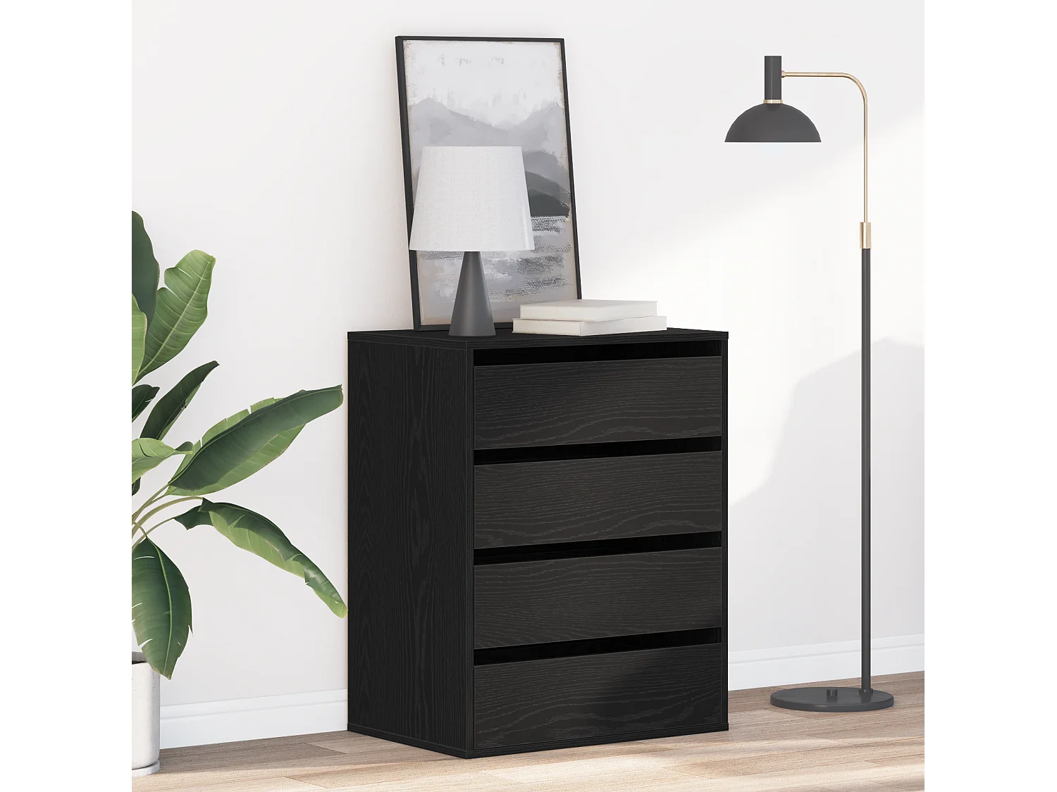 Commode Chêne Noir 60x41x76 cm Bois d'ingénierie